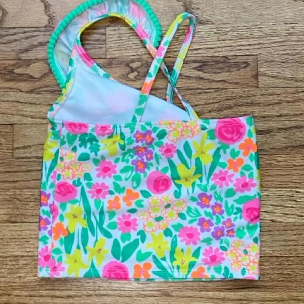 Cat & Jack Girls Floral Swim Top 3T One Shoulder Top Only Pom Trim
